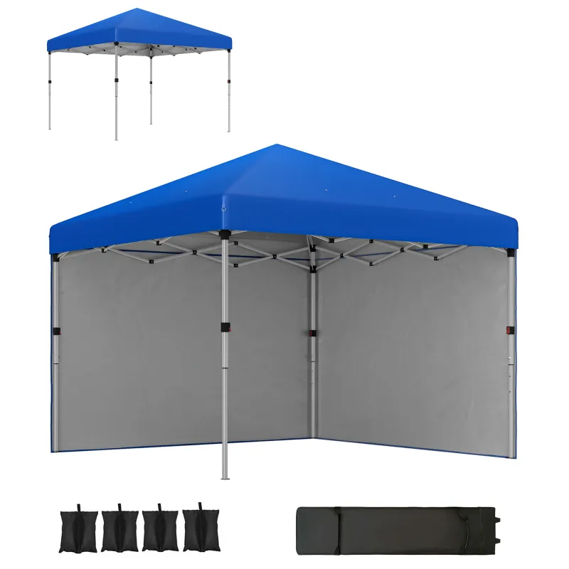 Carpa Plegable Pop-up 3x3 m con 2 Paredes Laterales Anti-UV Altura Ajustable Sacos de Arena y Bolsa de Transporte Azul