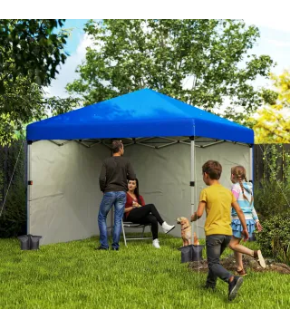 Carpa Plegable Pop-up 3x3 m con 2 Paredes Laterales Anti-UV Altura Ajustable Sacos de Arena y Bolsa de Transporte Azul
