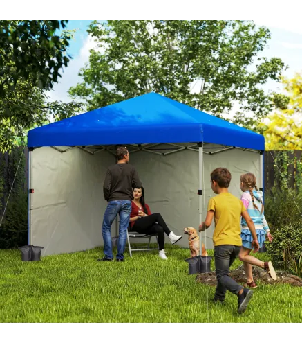 Carpa Plegable Pop-up 3x3 m con 2 Paredes Laterales Anti-UV Altura Ajustable Sacos de Arena y Bolsa de Transporte Azul