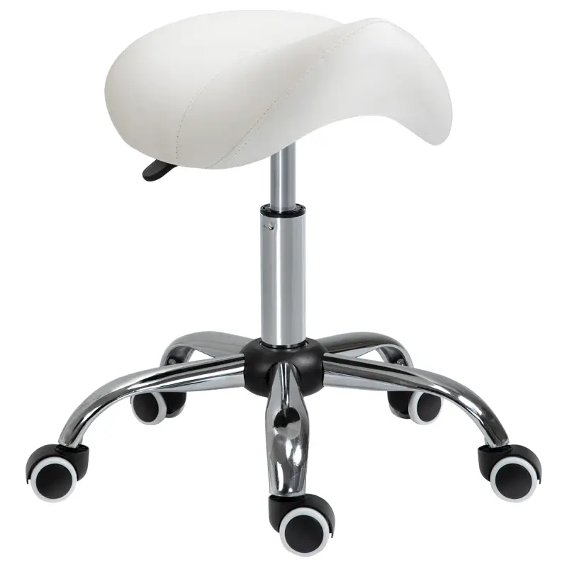 Taburete con Ruedas Taburete Giratoria con Altura Ajustable Taburete Cosmetica Dentista Peluqueria 52x53x49-61 cm Blanco