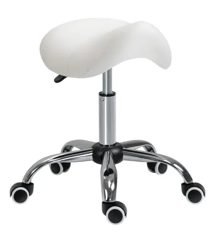Taburete con Ruedas Taburete Giratoria con Altura Ajustable Taburete Cosmetica Dentista Peluqueria 52x53x49-61 cm Blanco