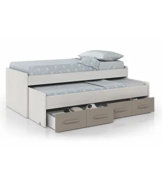 ARES PLUS Cama doble + 2 cajones con somier (colchones 190x90 - 180x90) Bl.Alpes/Basalto