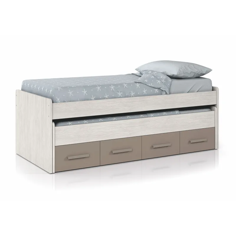 ARES PLUS Cama doble + 2 cajones con somier (colchones 190x90 - 180x90) Bl.Alpes/Basalto