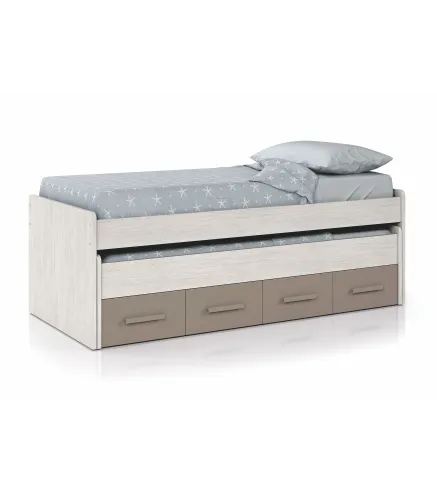 ARES PLUS Cama doble + 2 cajones con somier (colchones 190x90 - 180x90) Bl.Alpes/Basalto | Muebles kit