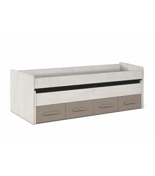 ARES PLUS Cama doble + 2 cajones con somier (colchones 190x90 - 180x90) Bl.Alpes/Basalto | Muebles kit