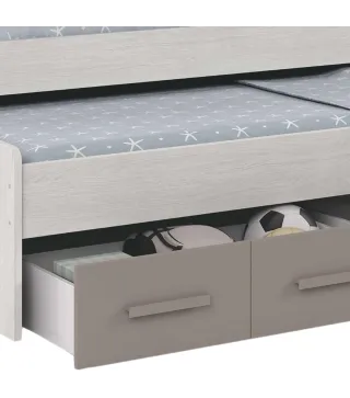 ARES PLUS Cama doble + 2 cajones con somier (colchones 190x90 - 180x90) Bl.Alpes/Basalto | Muebles kit