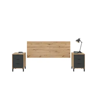 ENZO Cabezal + 2 mesitas (3C) R.Nodi/Gris Antracita | Muebles kit