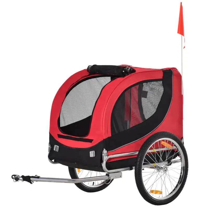 Remolque Bicicleta Perros Mascota 1 Bandera 8 Reflectores Remolque Bici 130x73x90 cm Rojo Negro Remolque Bicicleta Perros Mascota 1 Bandera 8 Reflectores Remolque Bici 130x73x90 cm Rojo Negro