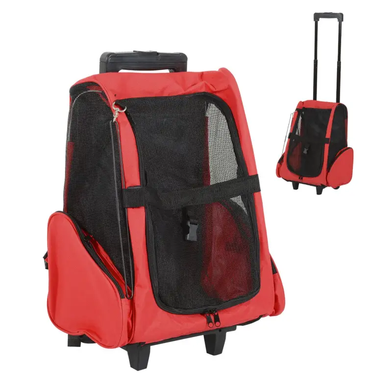 Transportín 2 en 1 para Mascotas Mochila o Carrito de Viaje para Perro y Gato con 2 Ruedas con Asa retráctil de Aluminio y Bolsi