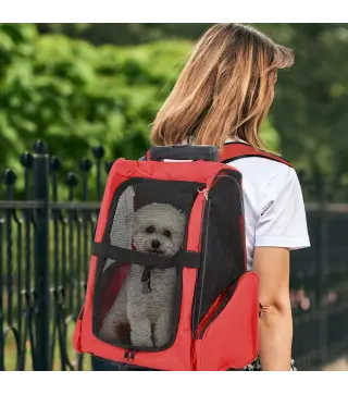 Transportin Carrito Perro 2 en 1 Mochila Carrito 42x25x55 cm Mascotas Perro Gato Rojo