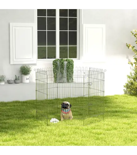 Vallas para Perros Plegables de 8 Piezas 63x91 cm con 1 Puerta y Marco de Acero para Jardín Patio Plata
