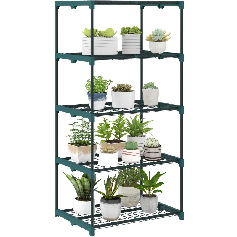 Soporte para Plantas de 5 Niveles Estantería para Plantas de Acero Estantes de Rejilla 67x49x138 cm Verde Oscuro