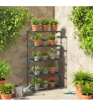 Soporte para Plantas de 5 Niveles Estantería para Plantas de Acero Estantes de Rejilla 67x49x138 cm Verde Oscuro