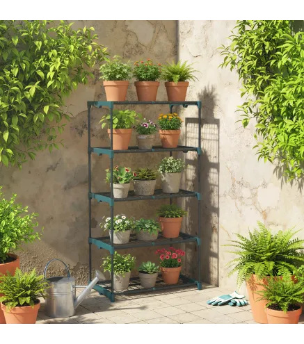 Soporte para Plantas de 5 Niveles Estantería para Plantas de Acero Estantes de Rejilla 67x49x138 cm Verde Oscuro