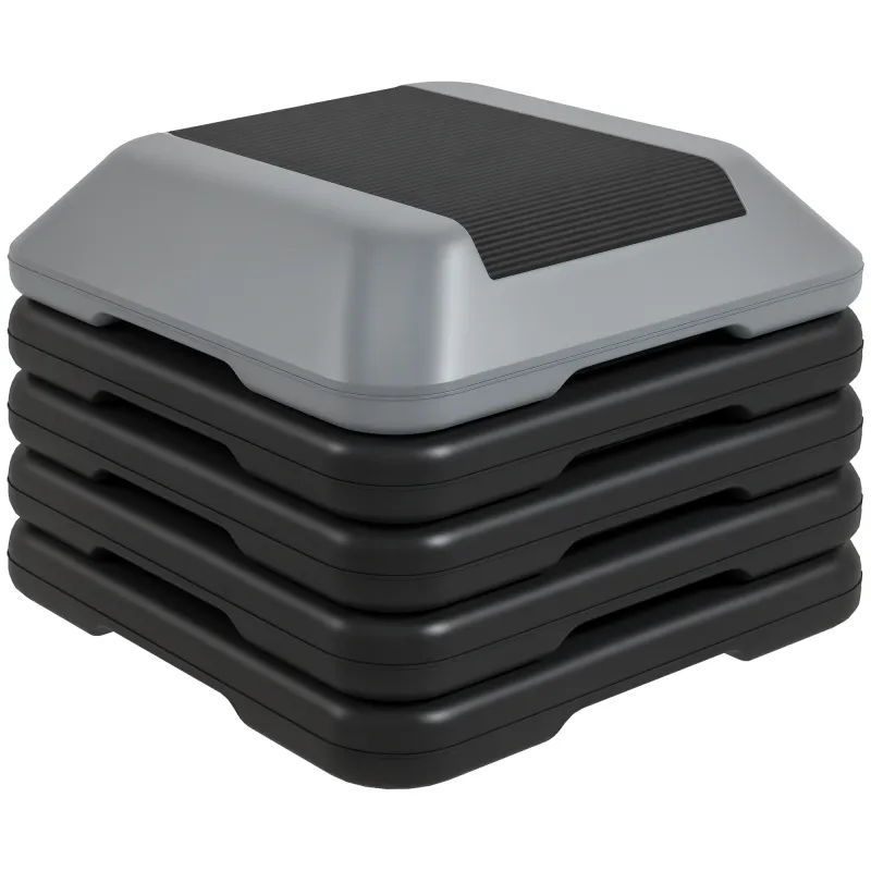 Step para Fitness Stepper Antideslizante con Altura Ajustable de 10/15/20/25/30 cm Carga 150 kg Gris