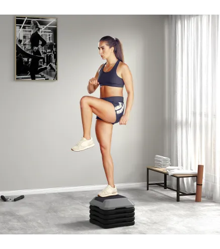 Step para Fitness Stepper Antideslizante con Altura Ajustable de 10/15/20/25/30 cm Carga 150 kg Gris
