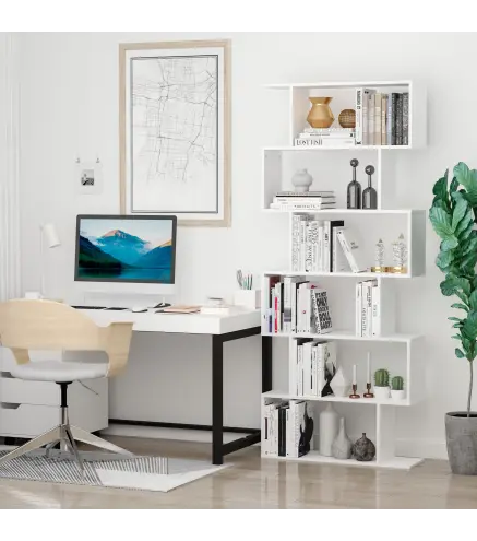 Estanteria Libreria 6 Estantes Madera Forma S 80x24x191 cm Estantes Color Blanco