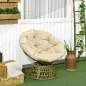 Sillón Papasan Giratorio de Ratán Sintético con Cojín Carga 120 kg para Exterior Jardín Terraza 85x70x82 cm Amarillo