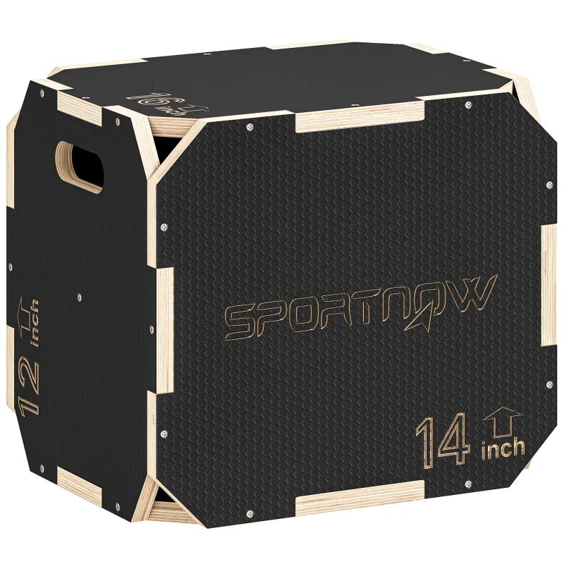 Cajón Pliométrico de Madera 3 en 1 con 3 Alturas Diferentes Asas sin Esquinas Entrenamiento de Salto 41x36x31 cm Negro Cajón Pliométrico de Madera 3 en 1 con 3 Alturas Diferentes Asas sin Esquinas Entrenamiento de Salto 41x36x31 cm Negro