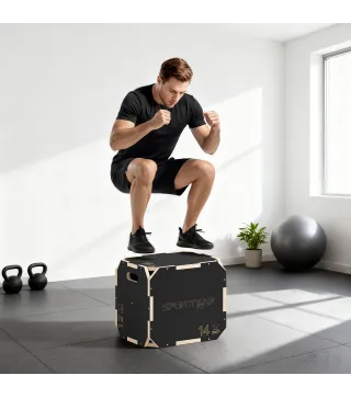 Cajón Pliométrico de Madera 3 en 1 con 3 Alturas Diferentes Asas sin Esquinas Entrenamiento de Salto 41x36x31 cm Negro