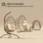 Silla Colgante con Soporte Cesta Plegable Cojín y Reposacabezas para Interior y Exterior Carga 120 kg Caqui