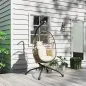 Silla Colgante con Soporte Cesta Plegable Cojín y Reposacabezas para Interior y Exterior Carga 120 kg Caqui