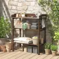 Mesa de Jardinería de Madera con Superficie Metálica Estantes y Ganchos para Jardín Terraza 76x37x89 cm Carbonizado