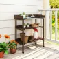 Mesa de Jardinería de Madera con Superficie Metálica Estantes y Ganchos para Jardín Terraza 76x37x89 cm Carbonizado