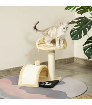 Árbol Rascador para Gatos Pequeños Altura 46 cm de 2 Niveles Árbol para Gatos con Poste Tablero para Rascar Plataformas y Juguet