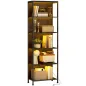 Librería de 5 Niveles con Luces LED de 7 Colores Estantería para Libros 60x30x179 cm Estantería Industrial Negro