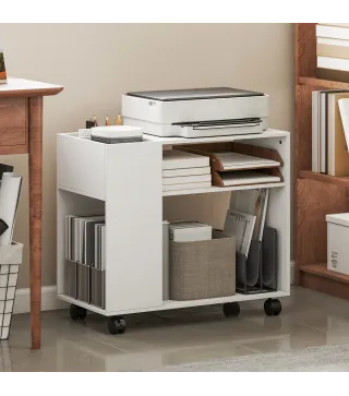 Mueble para Impresora con Ruedas Compartimentos Superiores Estantes Abiertos 70x36x60 cm Blanco
