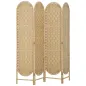 Biombo Separador de Ambientes 4 Paneles 160x170 cm con Parte Superior Arqueada Tejido a Mano Divisor Plegable Natural