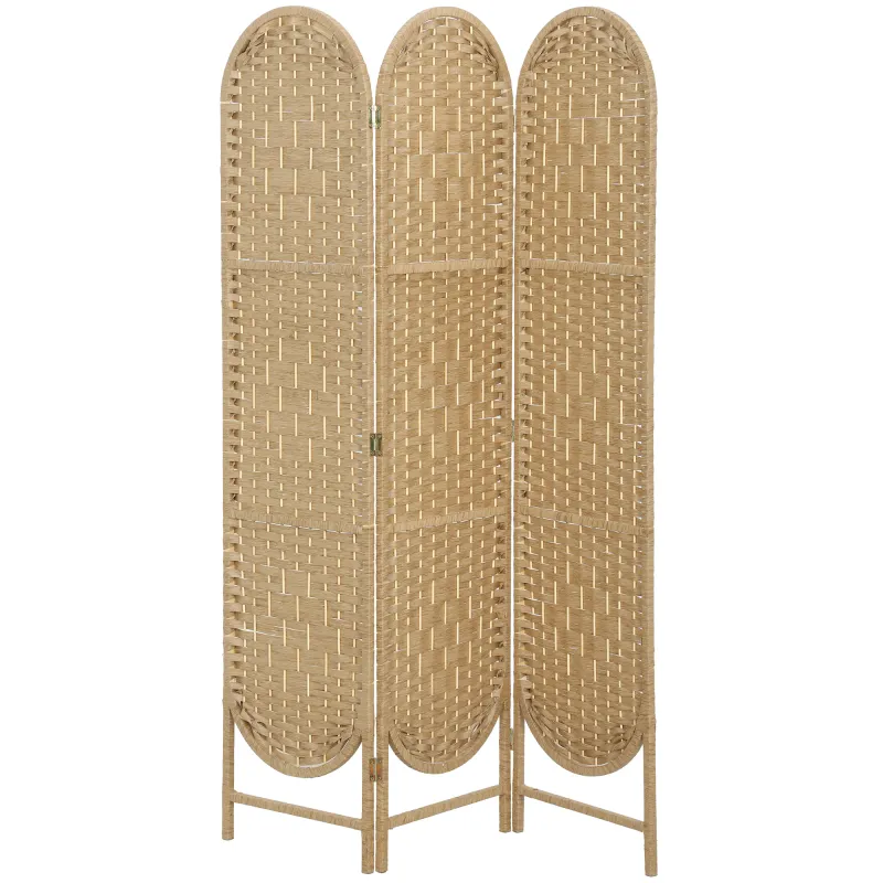Biombo Separador de Ambientes 3 Paneles 120x170 cm con Parte Superior Arqueada Tejido a Mano Divisor Plegable Natural
