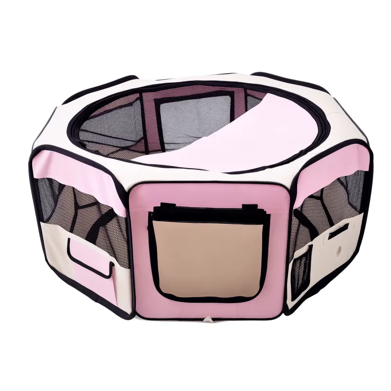 Parque Plegable para Perros y Gatos Corralito Portátil para Animales Pequeños Impermeable de Tela Oxford Ø90x41 cm Rosa