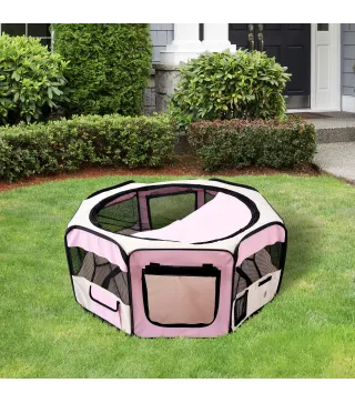 Parque Plegable para Perros y Gatos Corralito Portátil para Animales Pequeños Impermeable de Tela Oxford Ø90x41 cm Rosa
