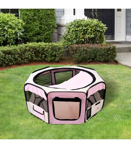 Parque Plegable para Perros y Gatos Corralito Portátil para Animales Pequeños Impermeable de Tela Oxford Ø90x41 cm Rosa