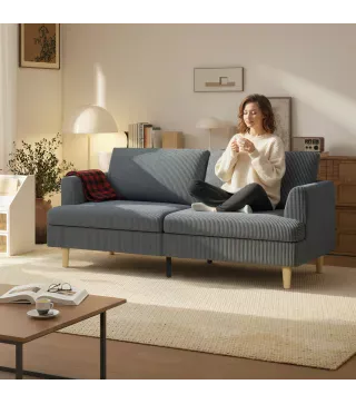 Sofá de 3 Plazas Tapizado en Pana Acolchado Grueso de Muelles Asiento Ancho 2 Almohadas 188x80x86 cm Gris Oscuro