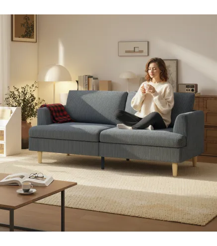 Sofá de 3 Plazas Tapizado en Pana Acolchado Grueso de Muelles Asiento Ancho 2 Almohadas 188x80x86 cm Gris Oscuro