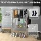 Tendedero Vertical Plegable Tendedero de Ropa con 6 Ruedas 2 Laterales Abatibles Estantes Ajustables y Marco de Acero Inoxidable