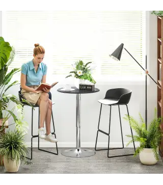 Mesa de Bar con Altura Ajustable Giratoria 360° con Base Redonda Mesa Alta Moderna para Cocina Ø63x67-93 cm Negro