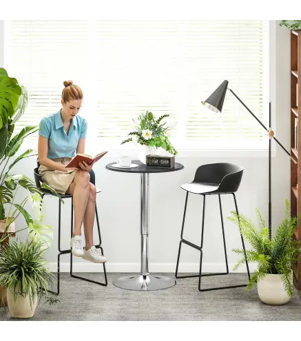 Mesa de Bar con Altura Ajustable Giratoria 360° con Base Redonda Mesa Alta Moderna para Cocina Ø63x67-93 cm Negro