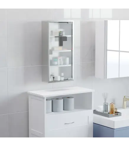 Armario de Medicinas Botiquín Gabinete de Primero Auxilios Acero Inox 4 Estantes Caja Colgante de Pared con Cerradura