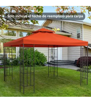 Techo de Repuesto para Cenador, 3x3 m, Cubierta de Repuesto con Techo Doble, 8 Orificios de Drenaje y Protección UV, SOLO Toldo