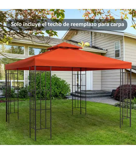 Techo de Repuesto para Cenador, 3x3 m, Cubierta de Repuesto con Techo Doble, 8 Orificios de Drenaje y Protección UV, SOLO Toldo