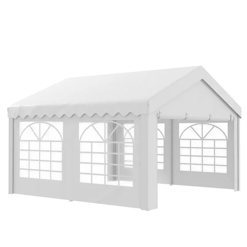 Carpa para Fiesta Cochera Gazebo 4x4m Pergola Cenador Pabellón 4 Paneles Laterales 6 Ventanas Anti-UV para Eventos Bodas Acero P