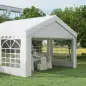 Carpa para Fiesta Cochera Gazebo 4x4m Pergola Cenador Pabellón 4 Paneles Laterales 6 Ventanas Anti-UV para Eventos Bodas Acero P