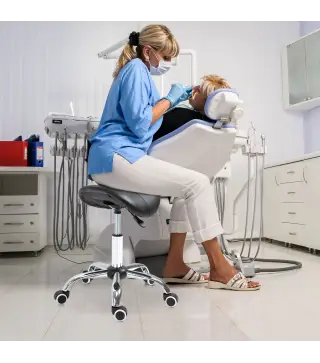 Taburete con Ruedas Taburete Giratoria con Altura Ajustable Taburete Cosmetica Dentista Peluqueria 52x53x49-61 cm Negro