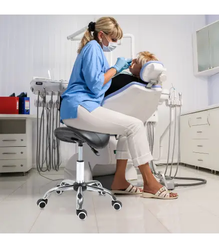 Taburete con Ruedas Taburete Giratoria con Altura Ajustable Taburete Cosmetica Dentista Peluqueria 52x53x49-61 cm Negro