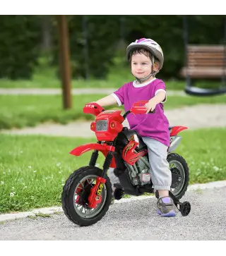 Moto Electrica Infantil Bateria 6V Recargable Niños 3+ Años Cargador y Ruedas Apoyo 102x53x66 cm Color Rojo