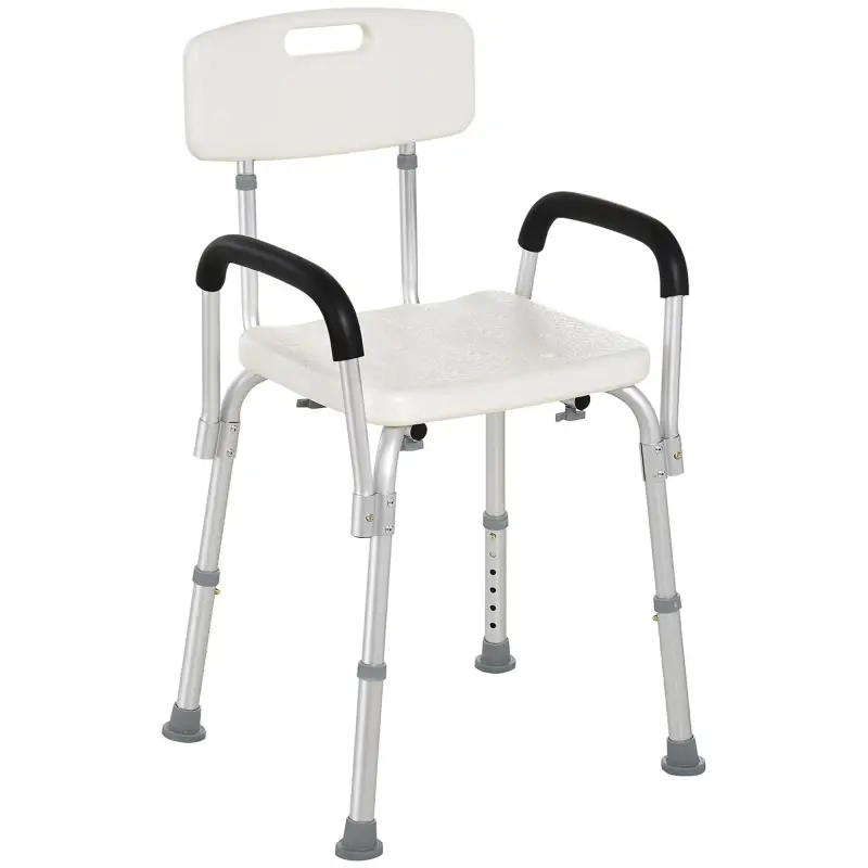 Silla de Ducha para Personas Mayores con Respaldo Altura Regulable Antideslizante y Apoyabrazos Carga 136 kg